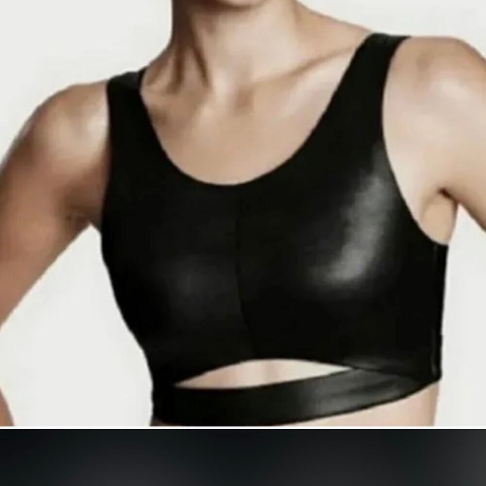 Victoria's Secret Sport Black Vegan Leather Cutout Sports Bra Size XS